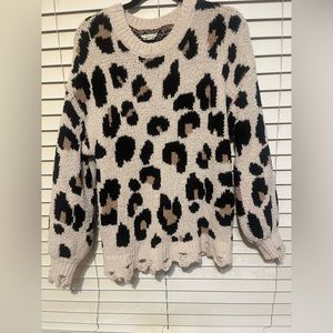 Distressed leopard print sweater by Loveriche in size LG